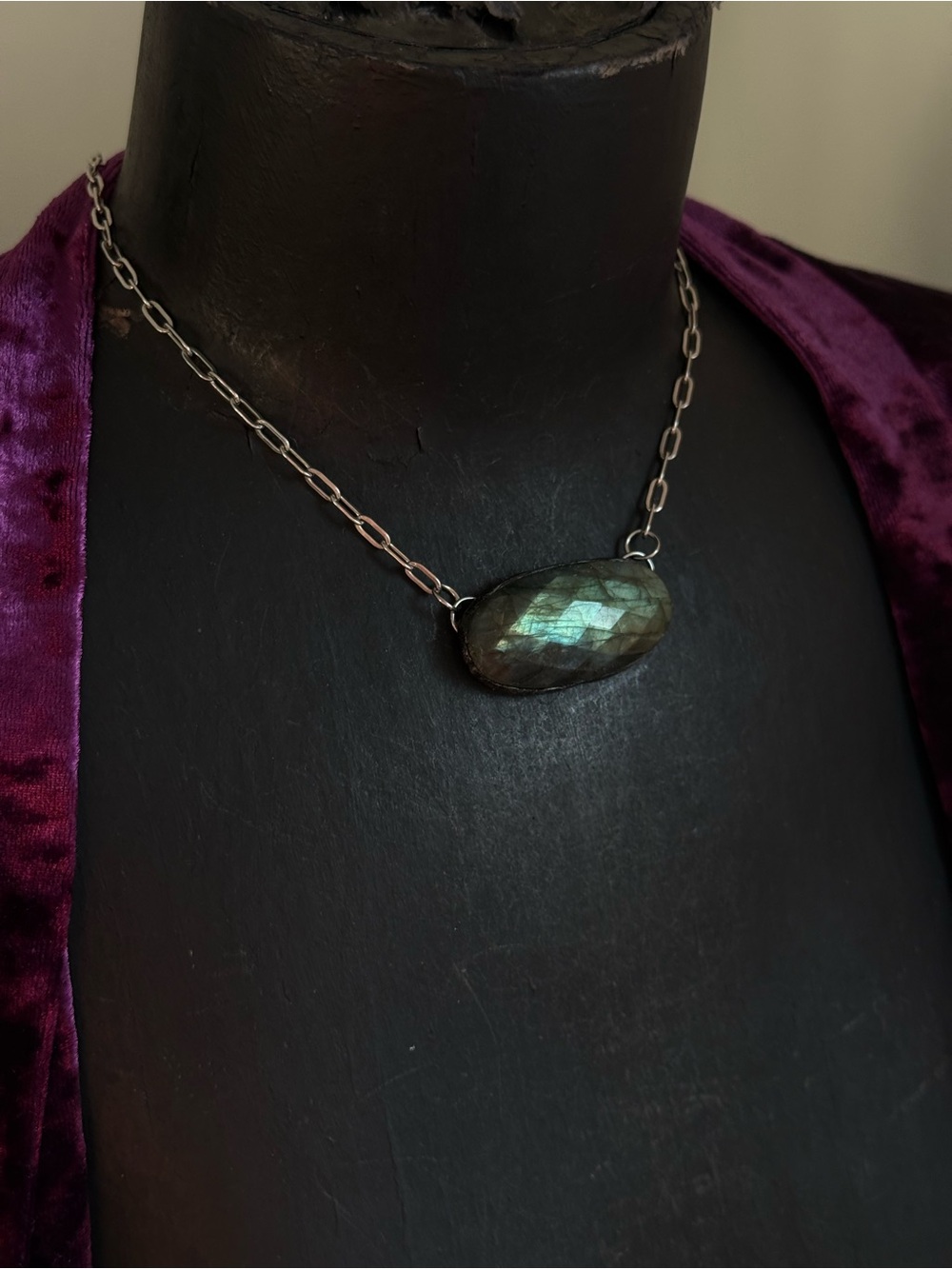 Labradorite faceted crystal necklace pendant layering jewelry for protection